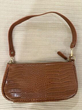Croc-style Mini Shoulder Bag in Brown